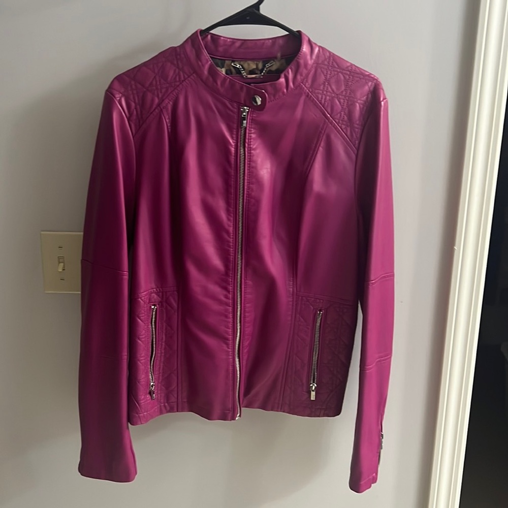 Black Rivet, magenta leather jacket size Large